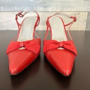 BCBG Red Classic Slingback Heels Pumps with Bow & Pointed Toe Women’s 10